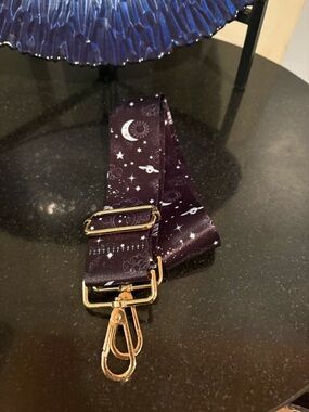 Purse Strap Adjustable Shoulder/Crossbody Black Starry Sky w/ Gold